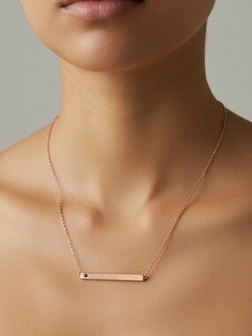 💕Minimalist Rose Gold -Tone Bar Pendant w/Blue Rhinestone Necklace/NIP💕